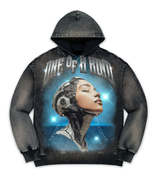 Washed Rhinestone Hoodie - Black