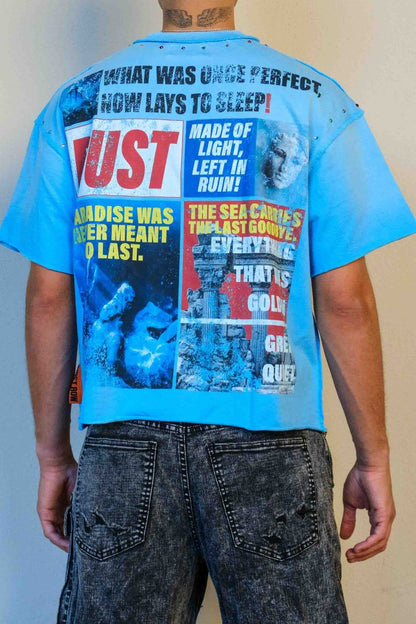 First Row Lost Utopia Ruins Cropped Tee - Blue