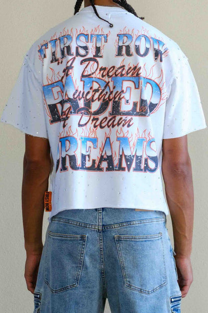 First Row Lost Utopia Flame Cropped Tee - White