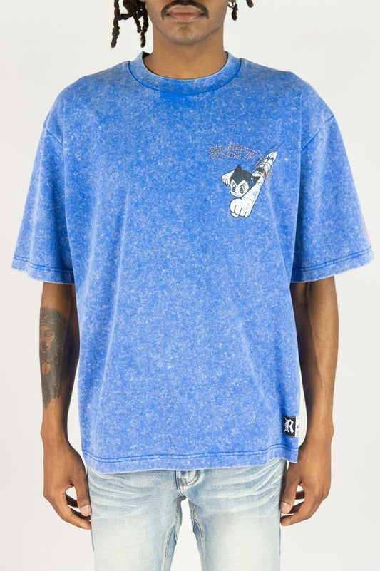 Future Astro Acid Washed Graphic Tee - Sky Blue
