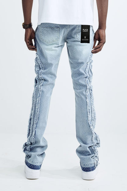 Cargo Straight Fit Patch Work Jeans - MD Blue