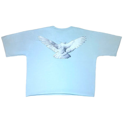 Dove Oversized Cropped Tee - Sky Blue