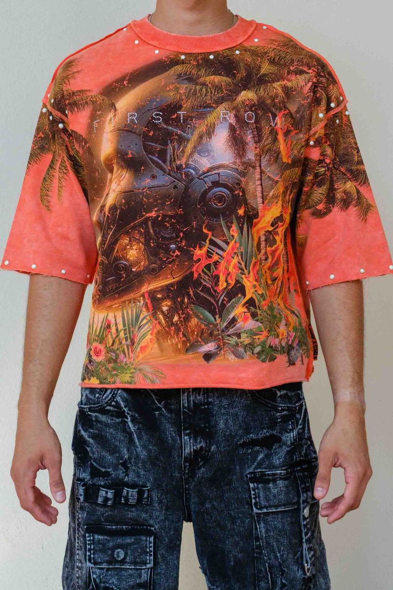 First Row Lost Utopia Broken Cropped Tee - Orange