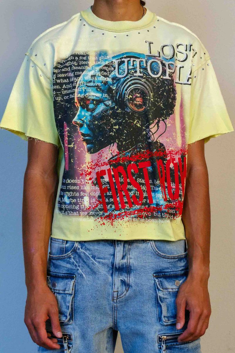First Row Lost Utopia Program Cropped Tee - Yellow