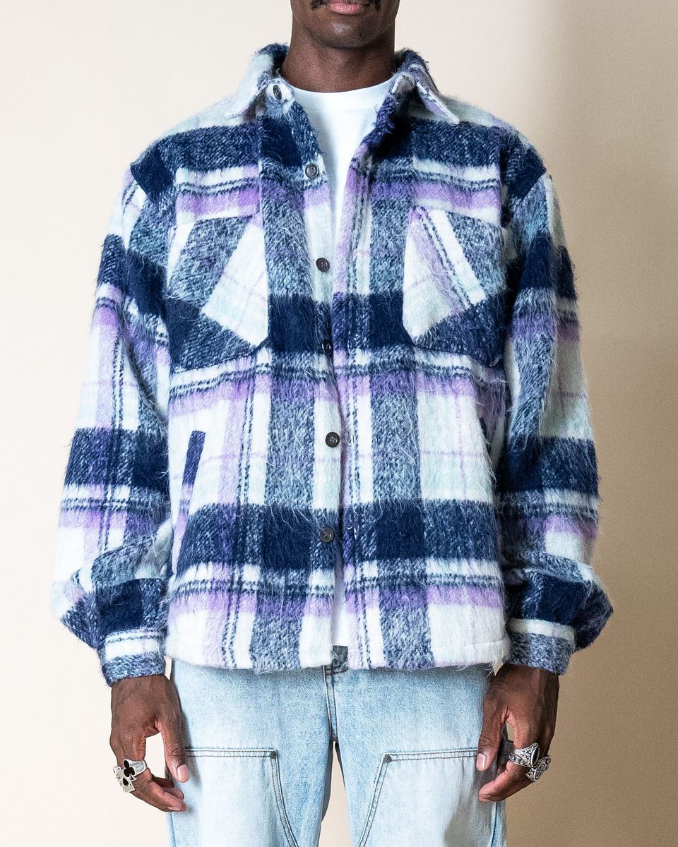 Side Slit flannel - Blue