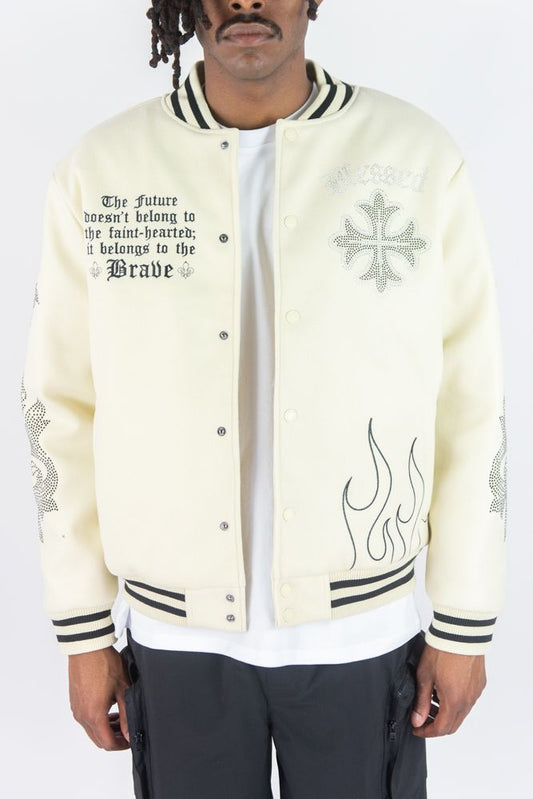 Blessed Stone Varsity Jacket - Cream
