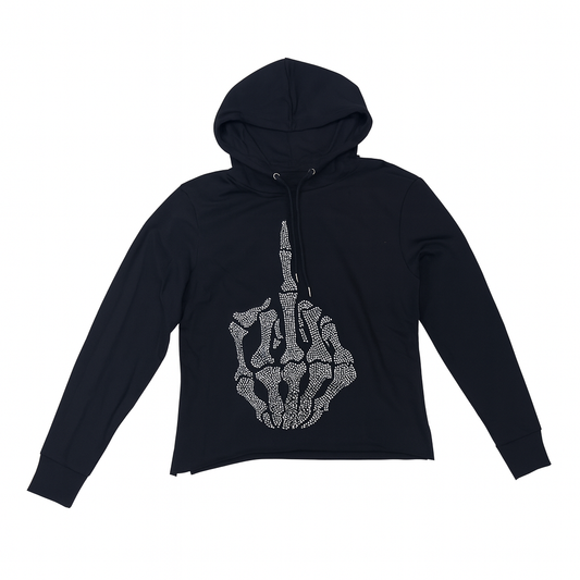 Skeleton Finger Hoody Rhinestone - Black
