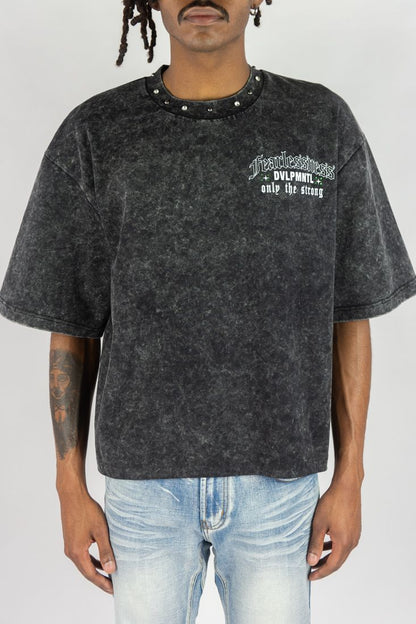 Fearlessness Acid Wash Tee - Black