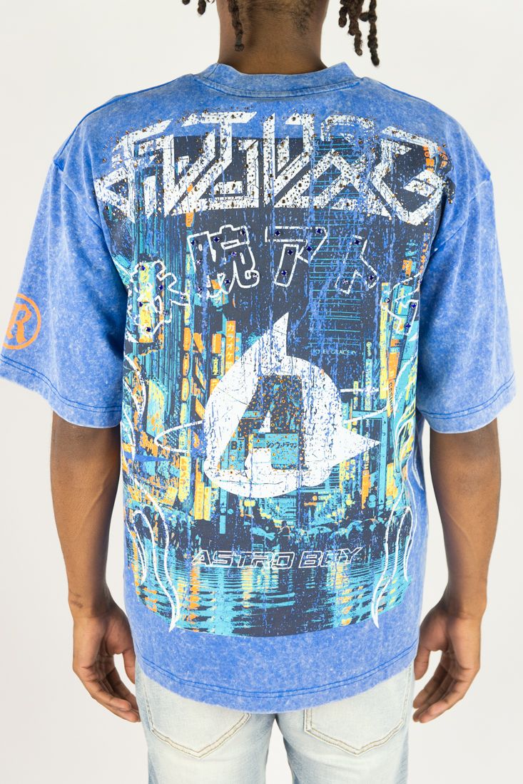 Future Astro Acid Washed Graphic Tee - Sky Blue