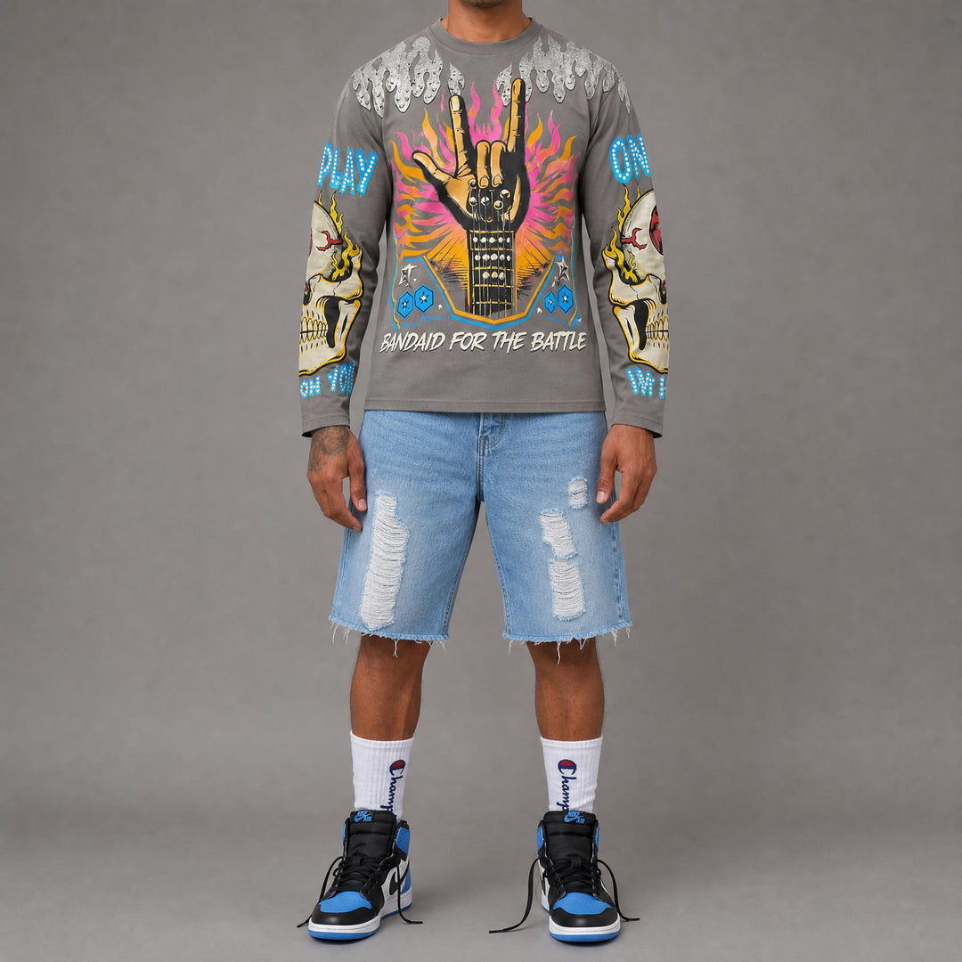 LIGHT BLUE RIPPED BAGGY SHORTS