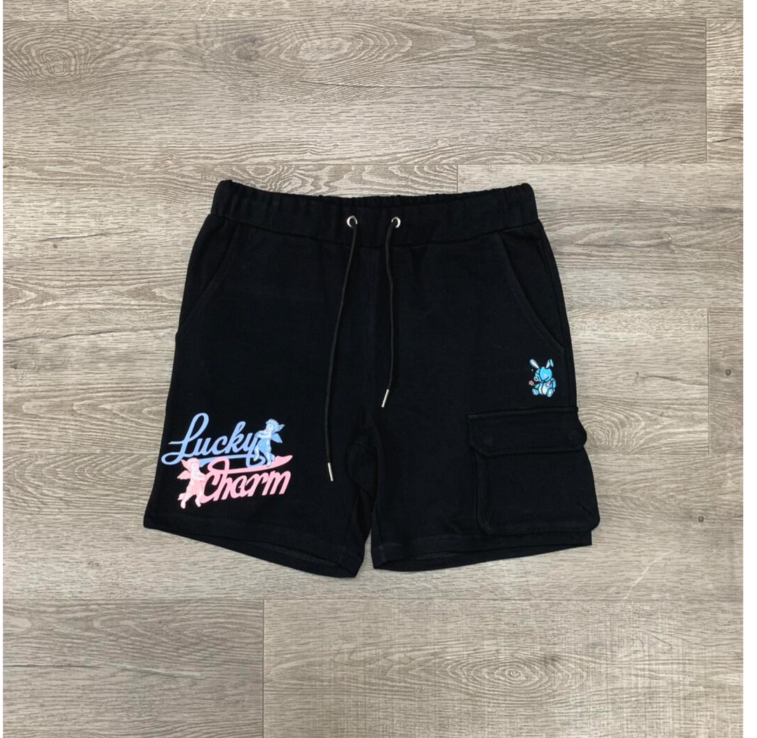 Lucky Charm Angel French Terry Shorts - Black