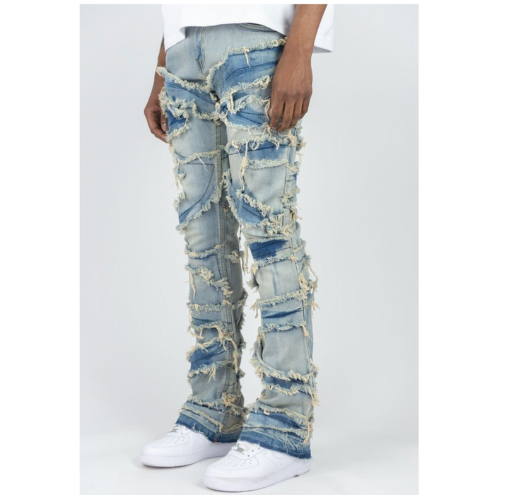Stacked Flare Fit Jeans - Med Indigo