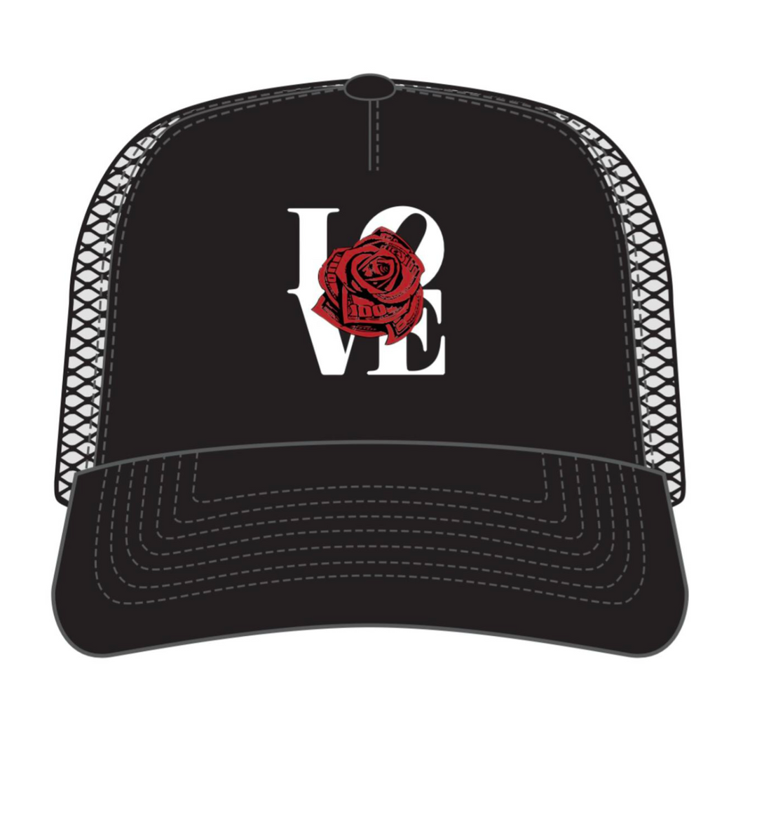 Love Rose Trucker Hat - Black