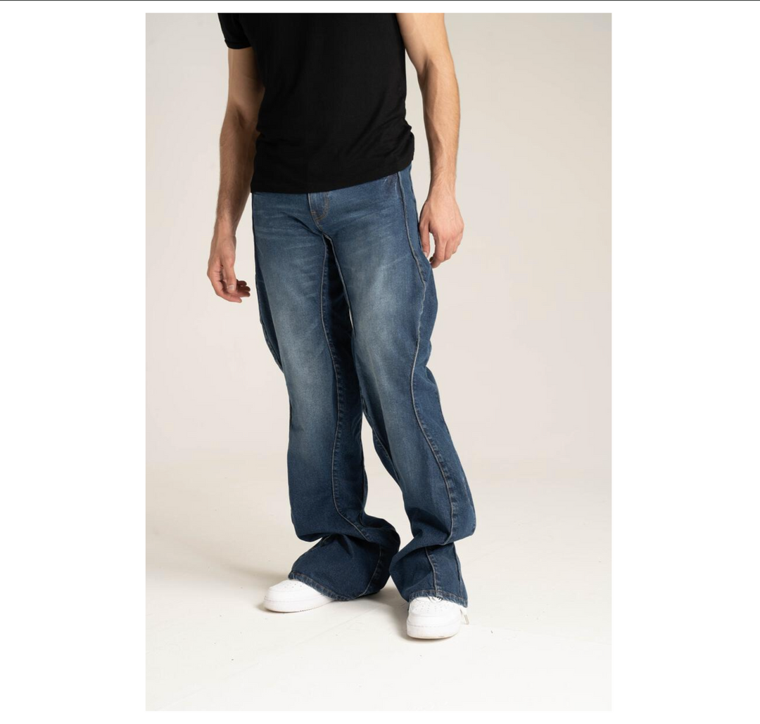 Wavy Baggy Stacks Jeans - Vintage Blue