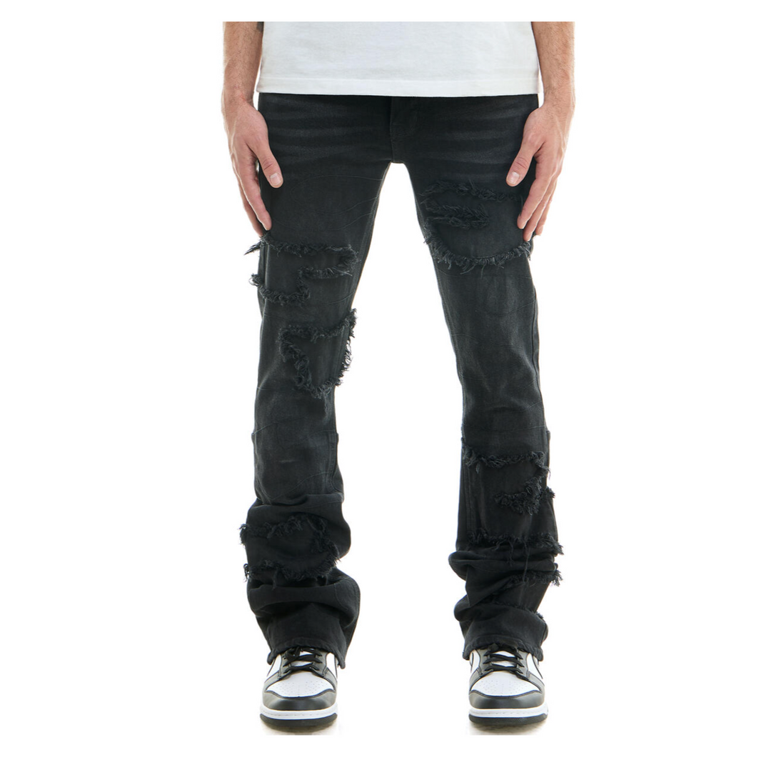 Wavy Skinny Flare Jeans - Black