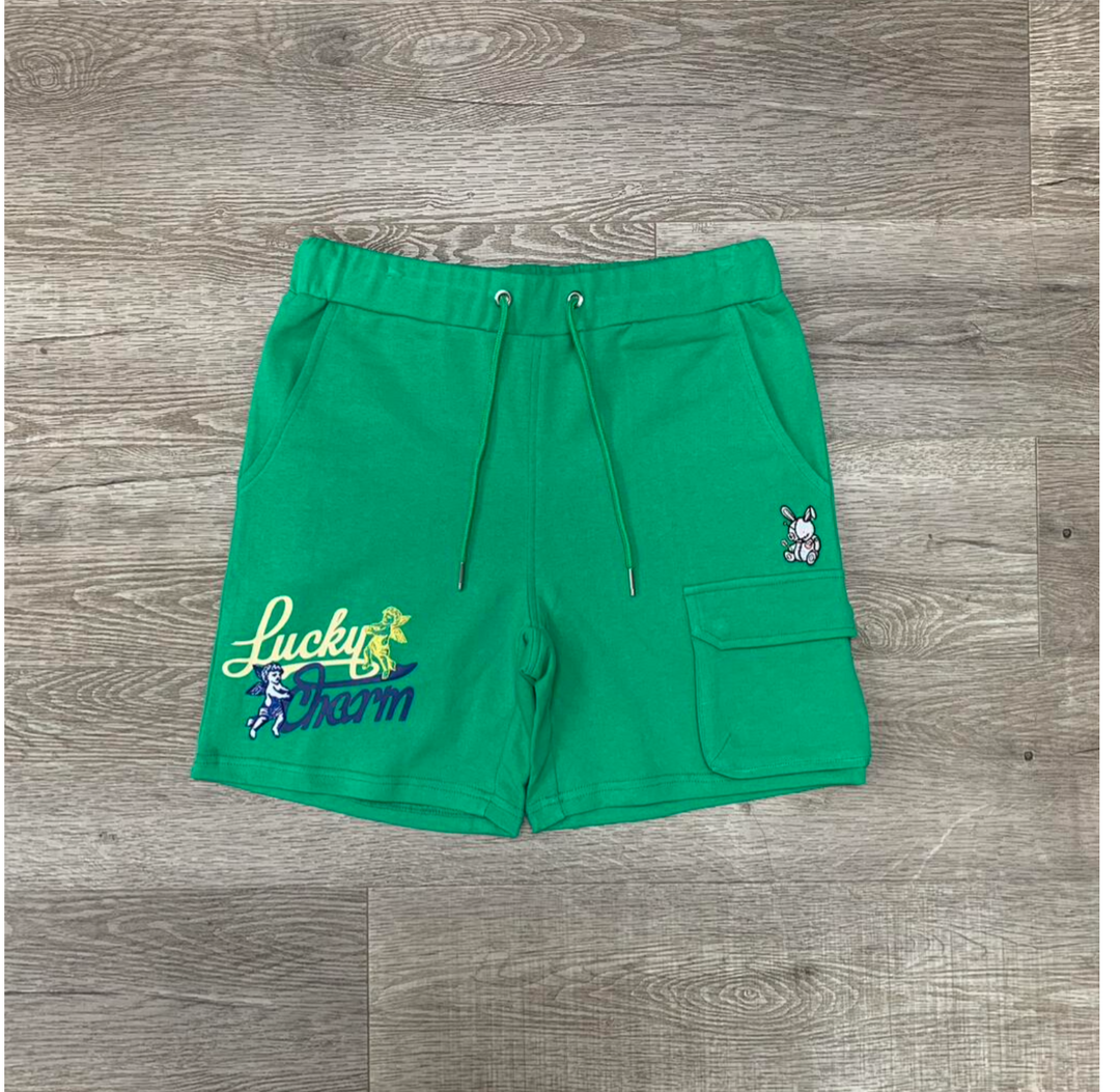 Lucky Charm Angel French Terry Shorts - Green