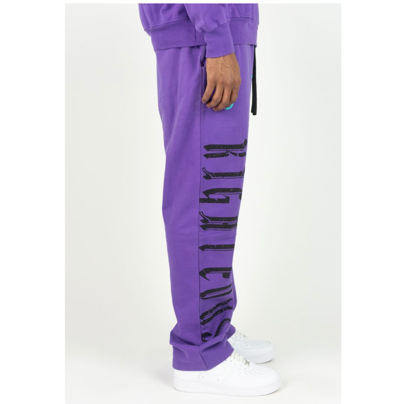 Straight-Fit Fleece Pants W/ Rhinestone - Purple (742-414)