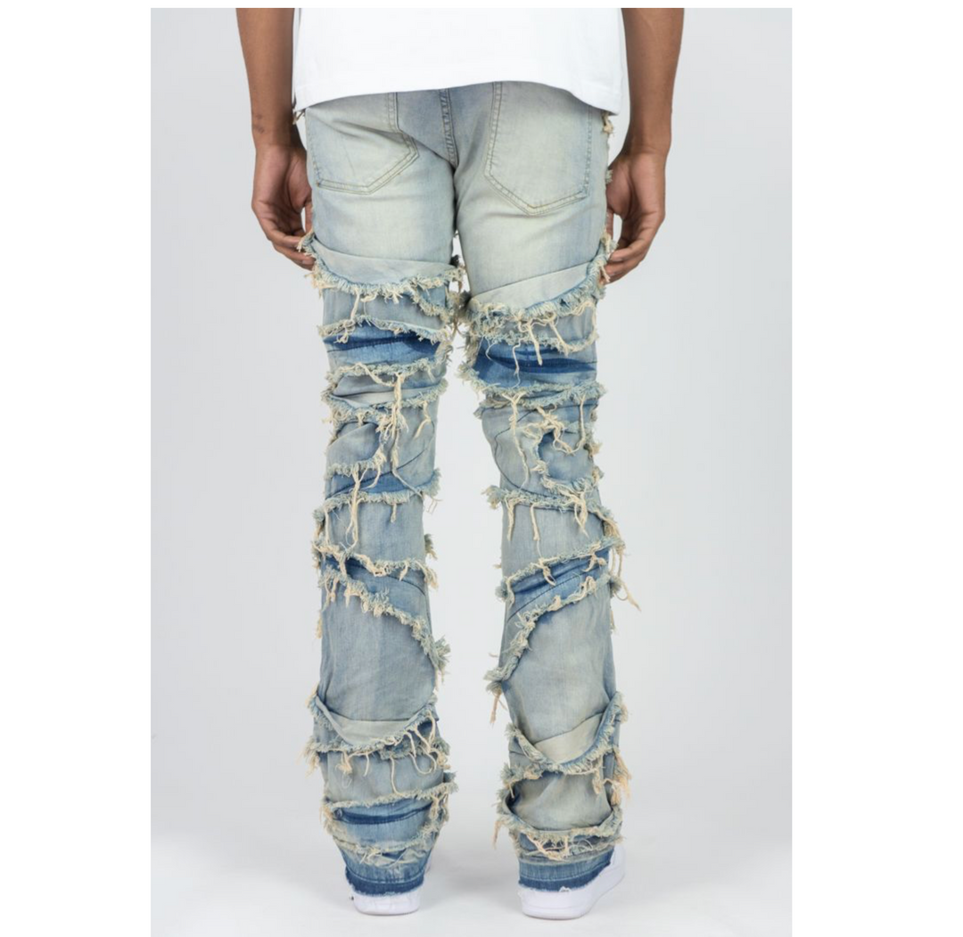 Stacked Flare Fit Jeans - Med Indigo