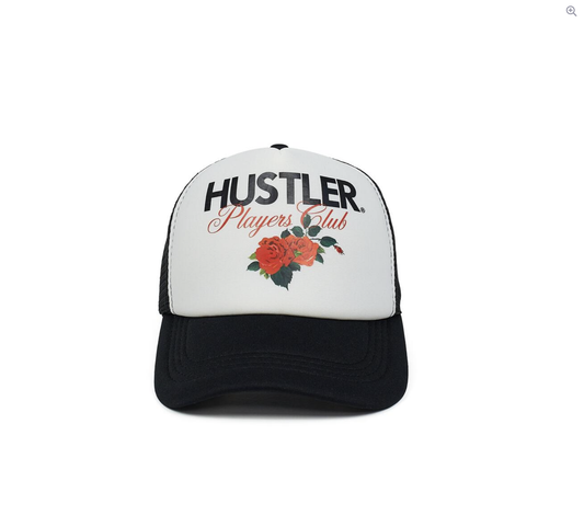 RTH-F-03 HUSTLER PLAYERS CLUB TRUCKER HAT BK/WH