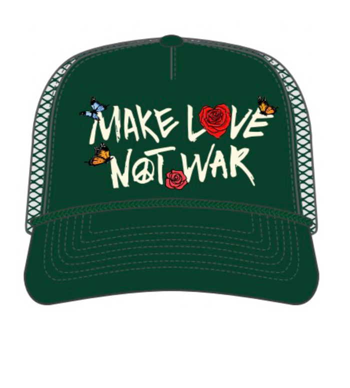 Make Love Not War Trucker Hat - Dark Green