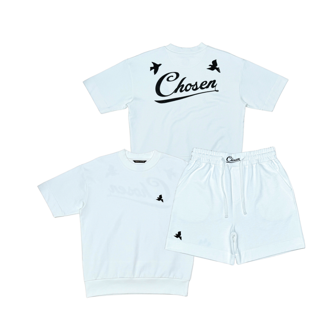 444 Short Sleeve French Terry Crew - White (CS4005 Tee)