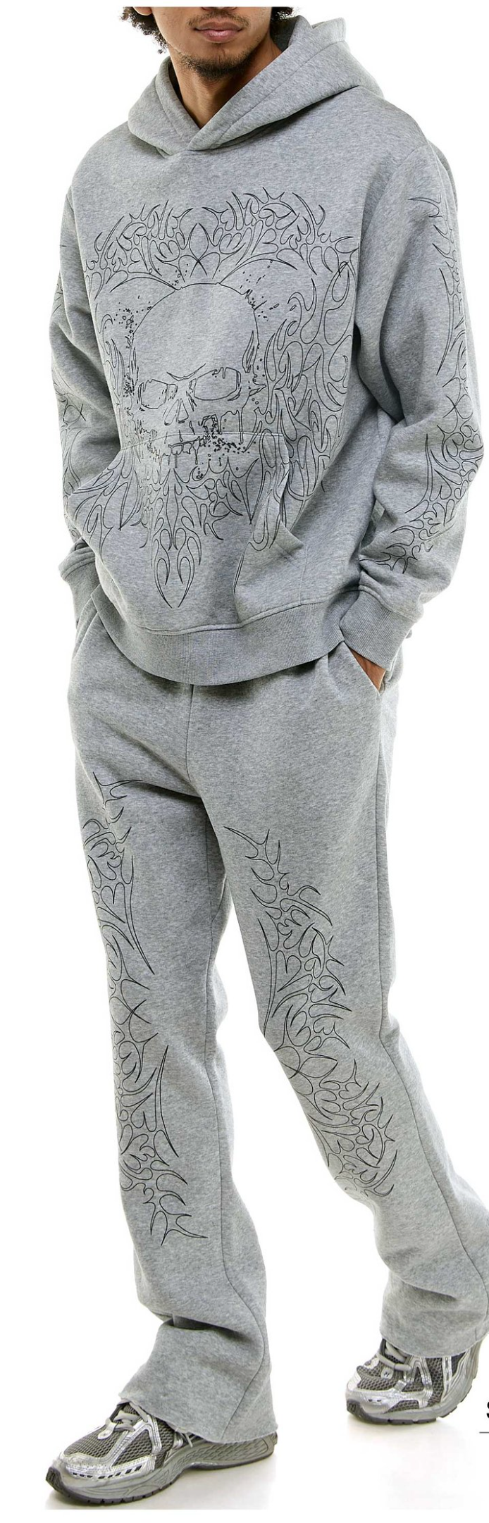 Tribal Skull Stacked Sweatpants - Heather Grey