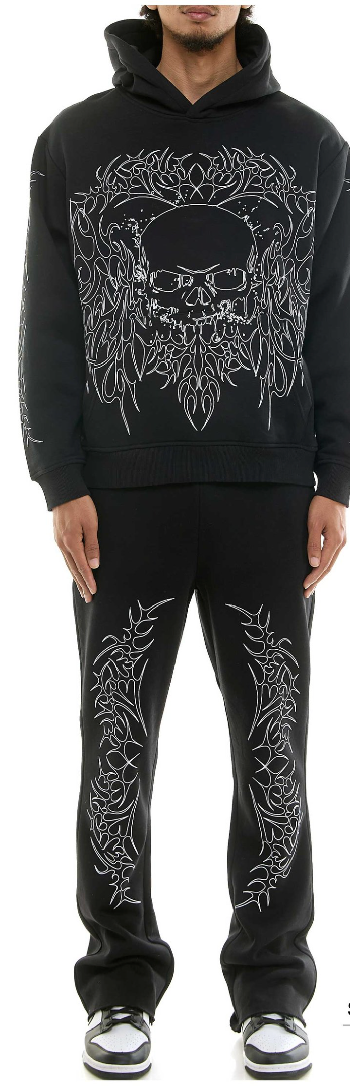 Tribal Skull Stacked Sweatpants - Black