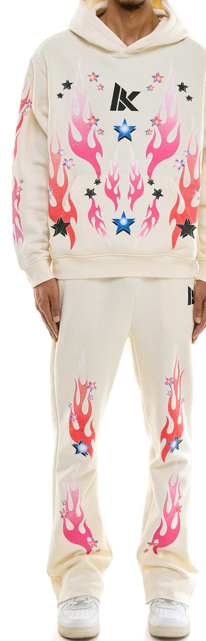 Flame Star Stacked Sweat Pants - Cream