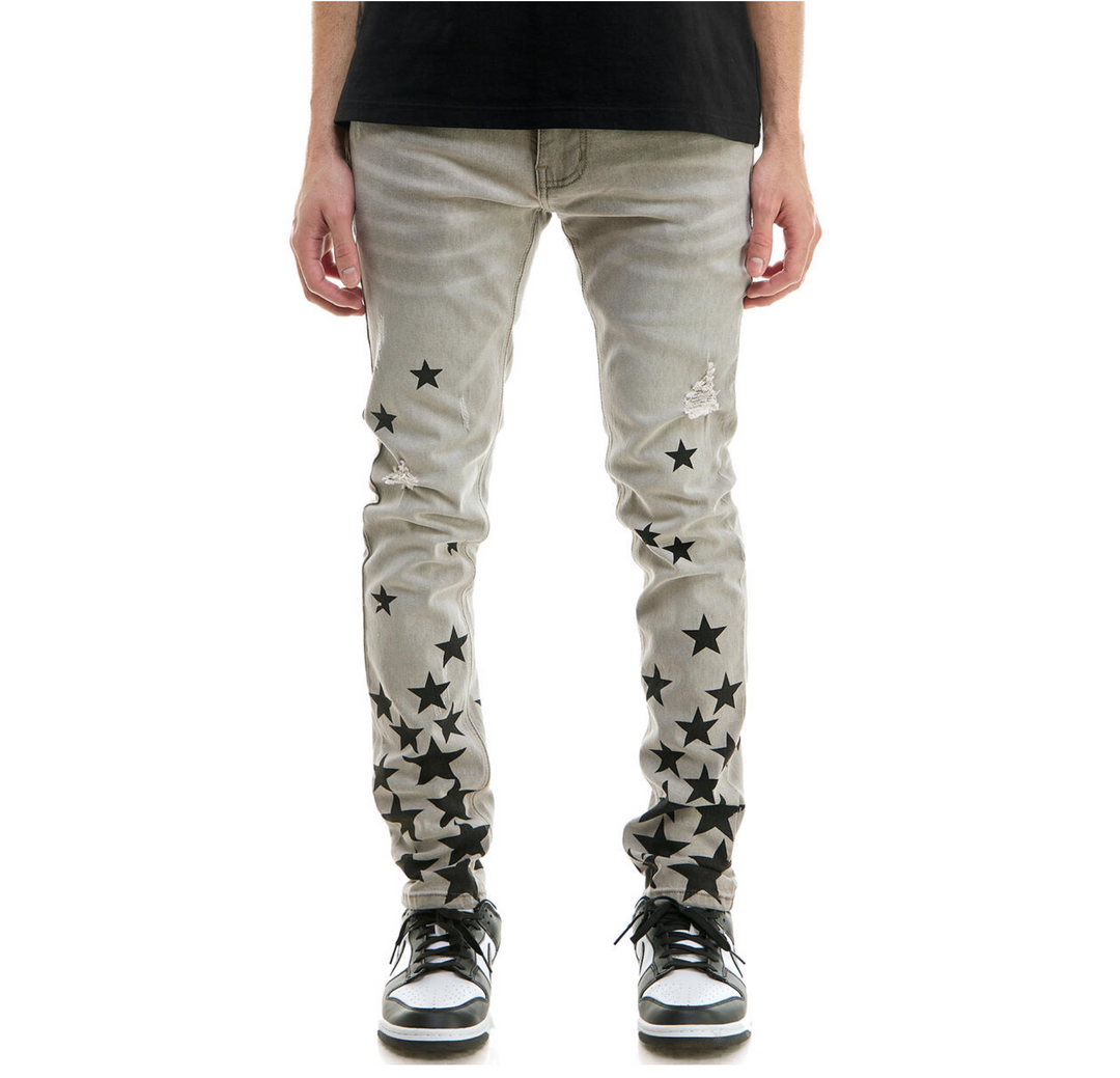 Grey Printed Star Jeans