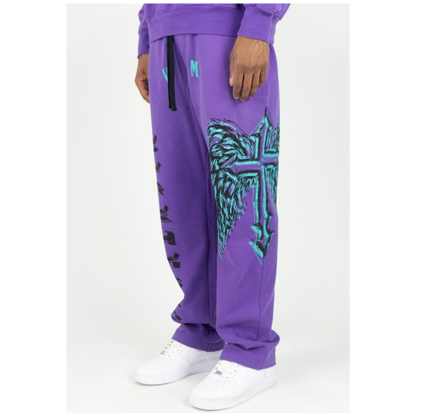 Straight-Fit Fleece Pants W/ Rhinestone - Purple (742-414)